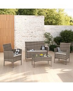 Willow 4pc grey rattan set with glass table