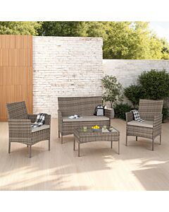 Willow 4pc grey rattan set with glass table