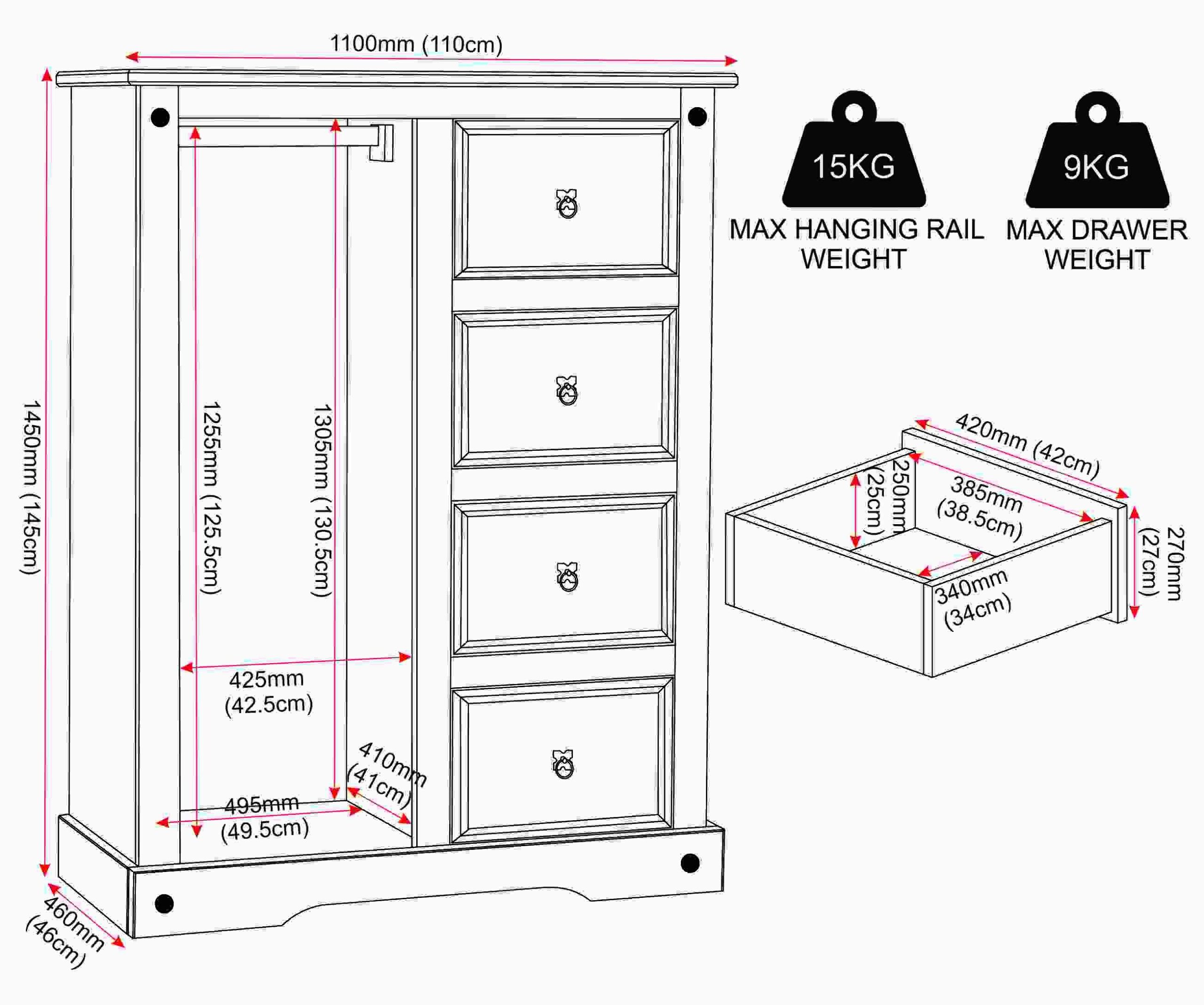 Corona 1 door 4 drawer robe - Image 3