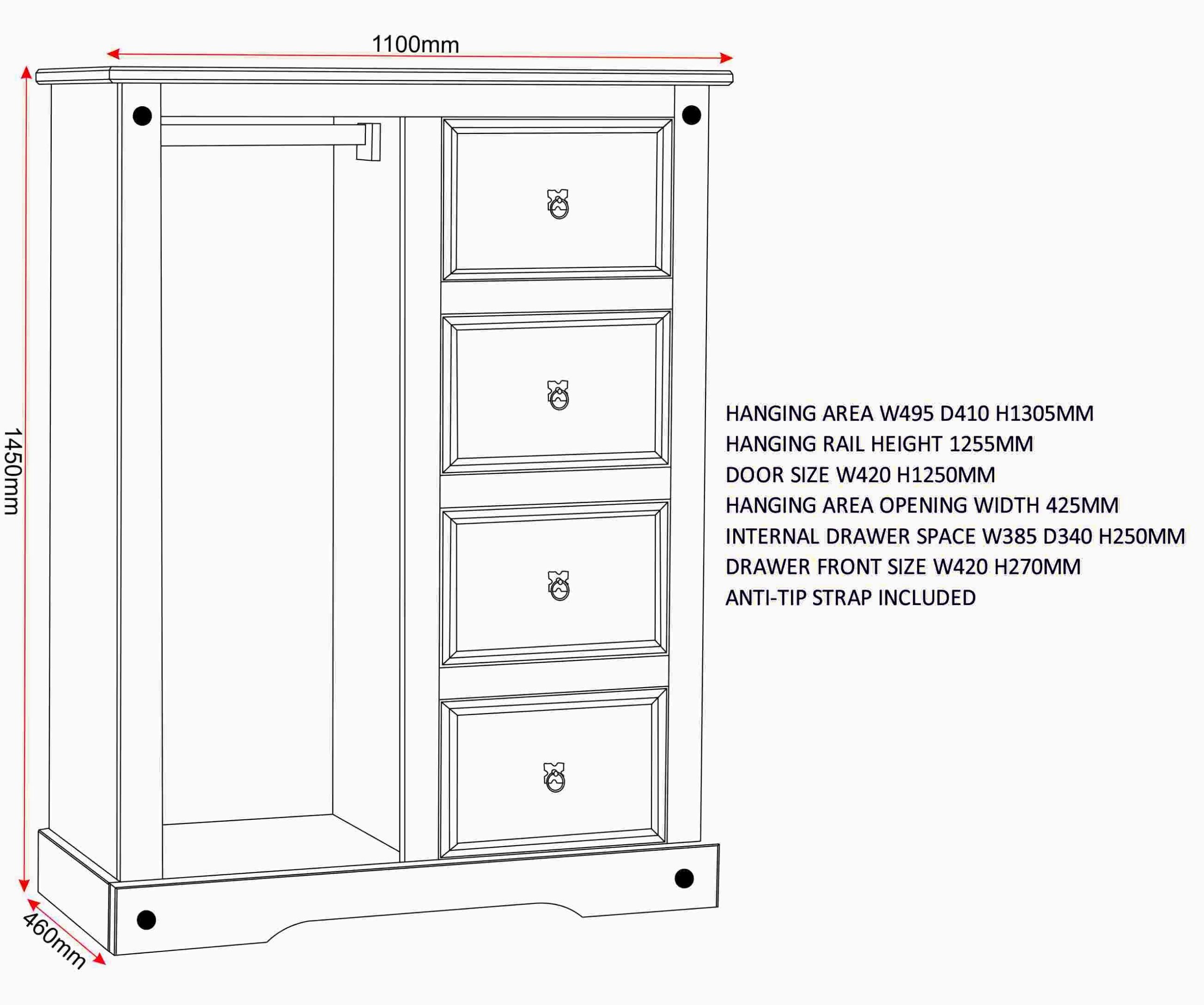 Corona 1 door 4 drawer robe - Image 4