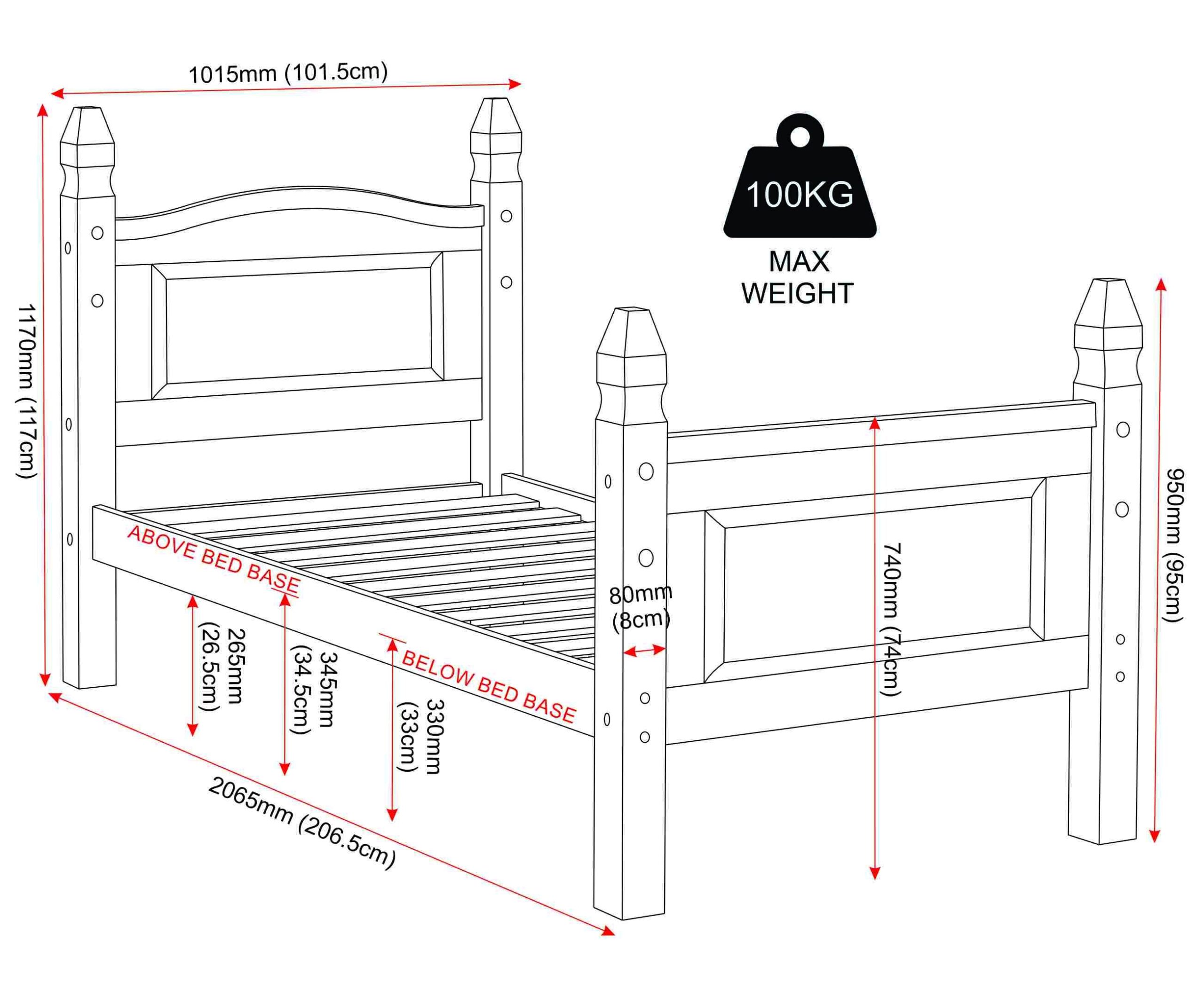 Corona 3ft high foot end single pine bed frame - Image 3