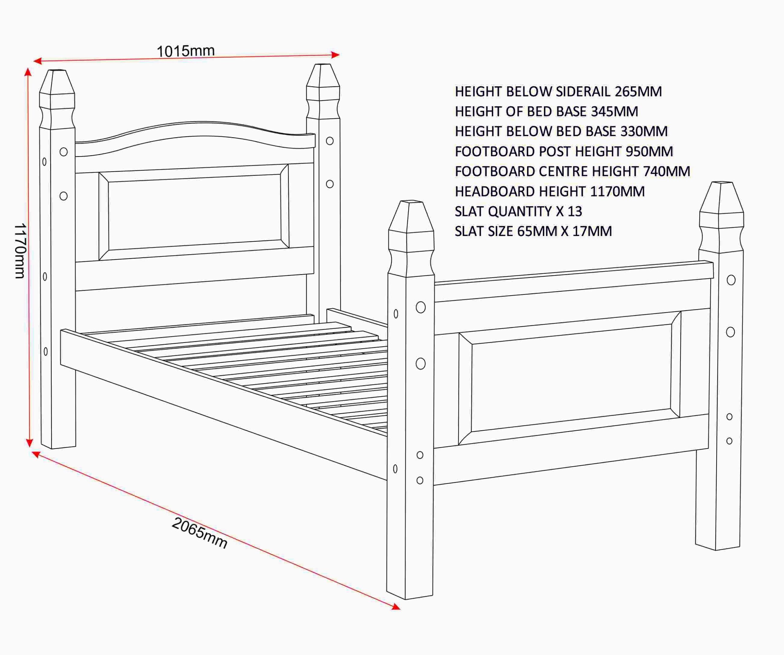 Corona 3ft high foot end single pine bed frame - Image 4