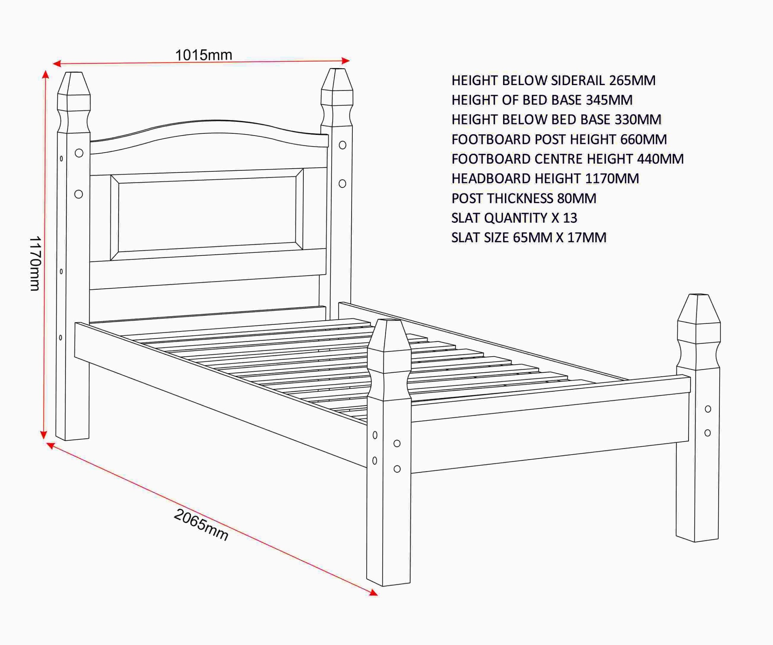 Corona 3 ft low foot end single pine bed frame - Image 4