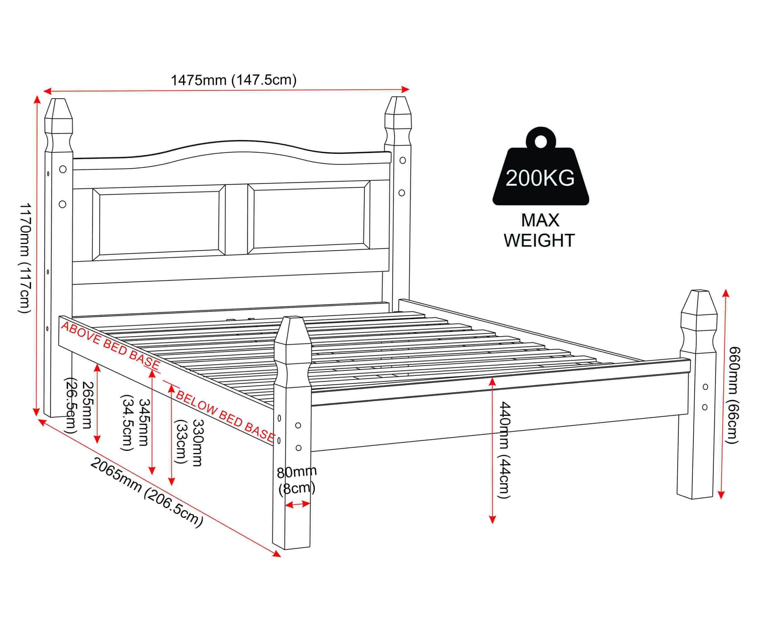 Corona 4ft6 low foot end pine bed frame - Image 3
