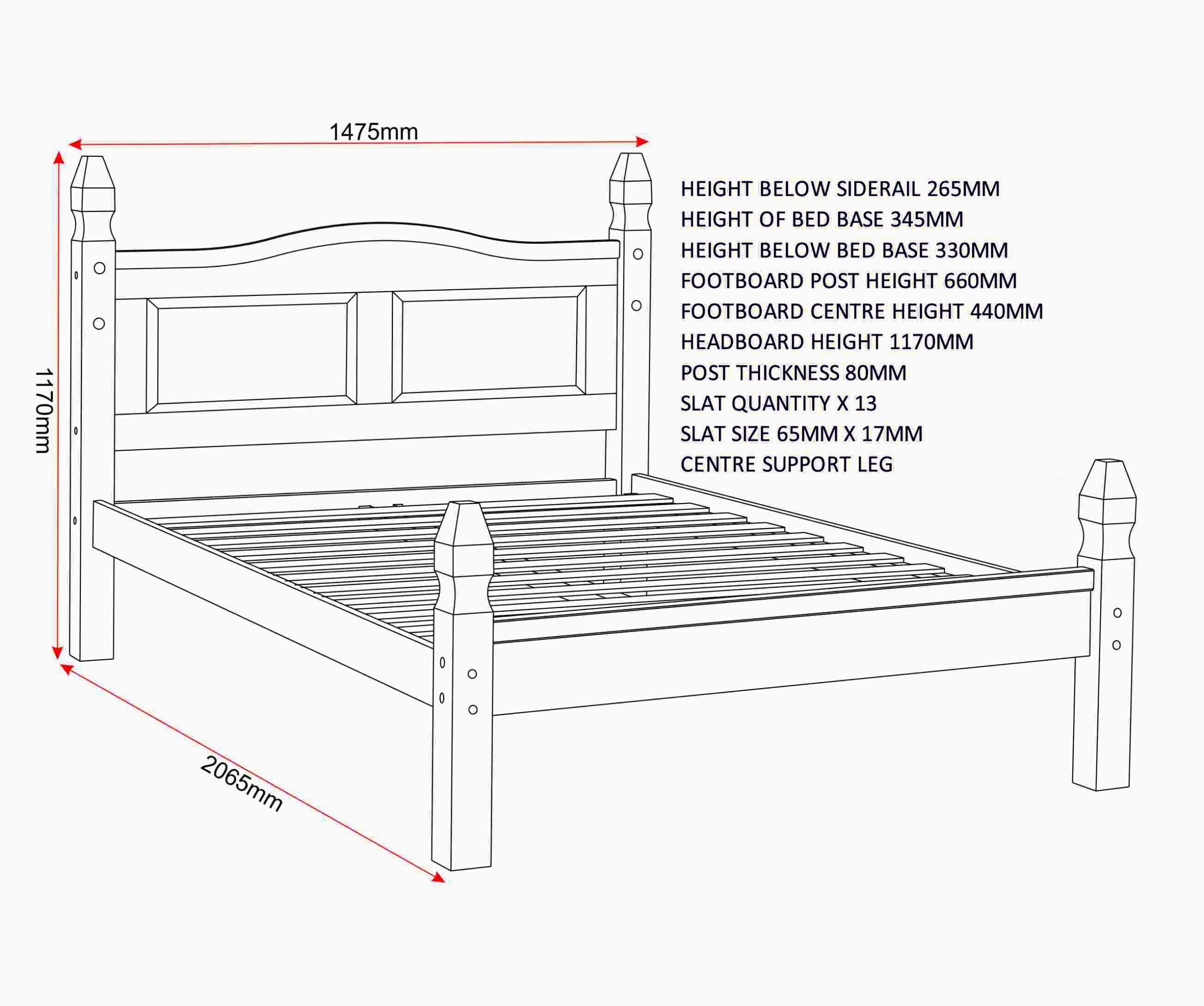 Corona 4ft6 low foot end pine bed frame - Image 4