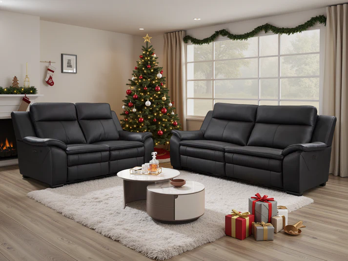 Boston genuine black leather electric recliner 2+2 - Image 2