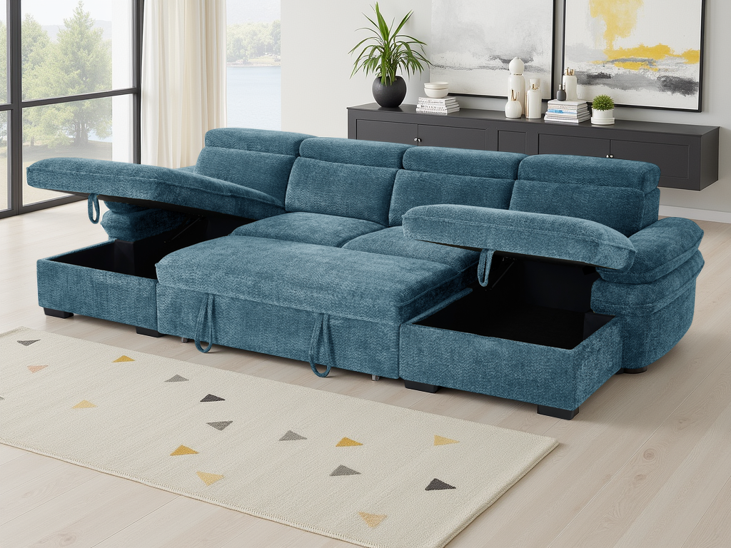 Hudson Sofabed Blue U Shape Corner - Image 3