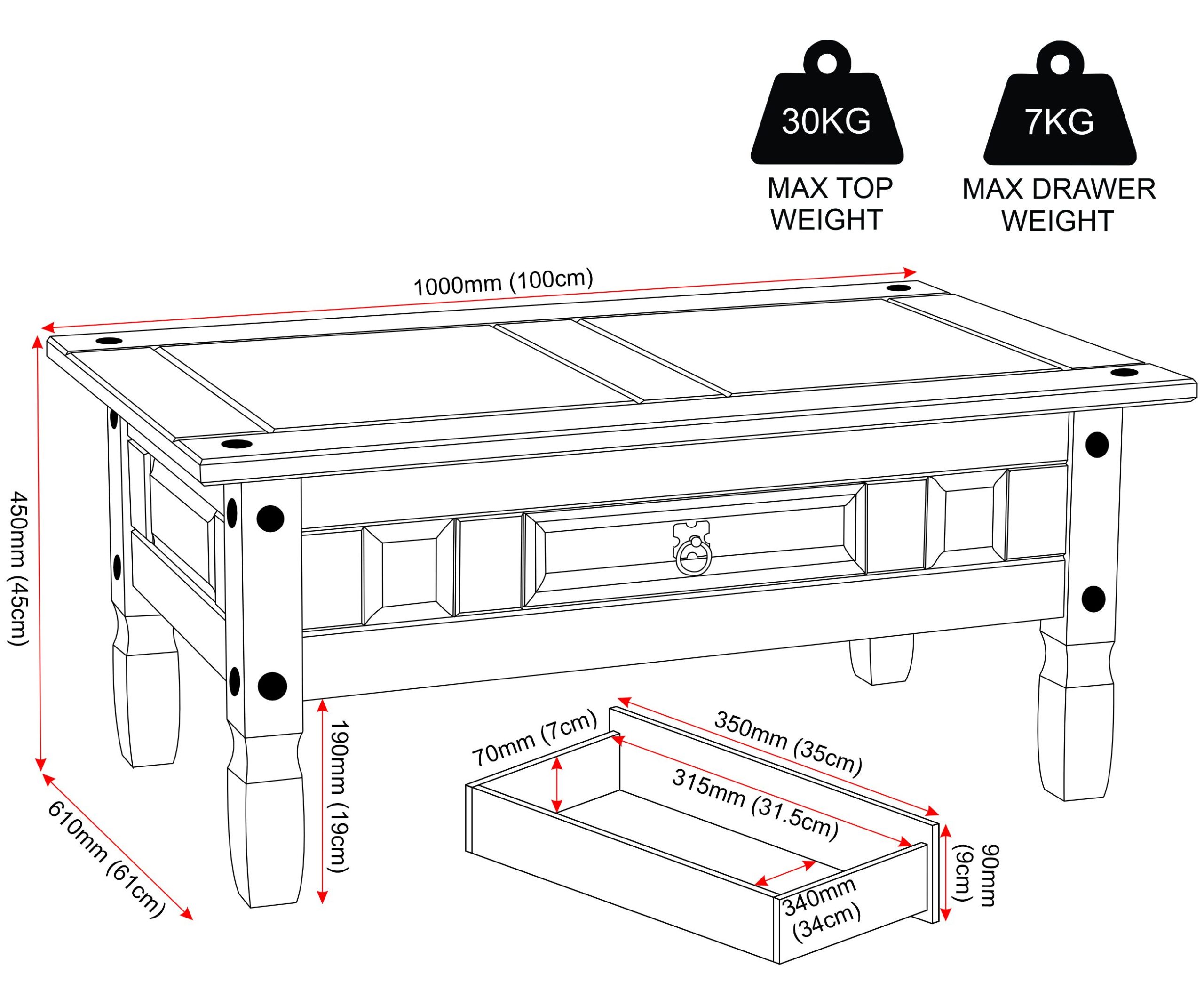 Corona 1 drawer coffee table - Image 3