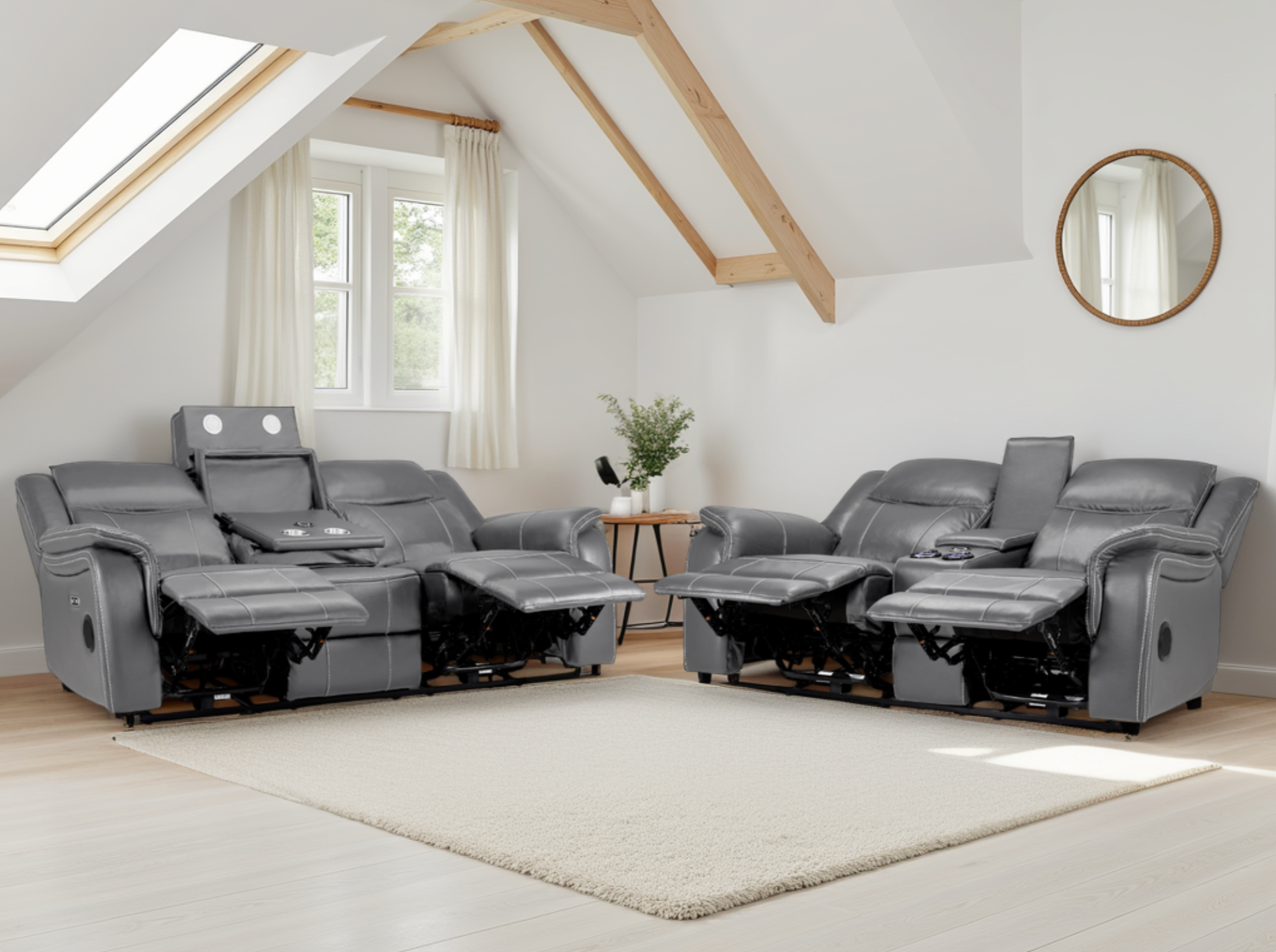 Galaxy Tech Electric Recliner Sofa Grey 3+2 Set - Image 2