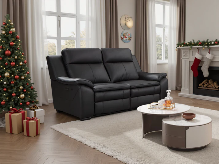 Boston genuine black leather electric recliner 2+2