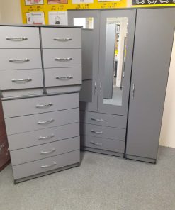 Gents 3 Drawer mirrowed Triple robe With 5 Drawer Chest and 2 Bedsides