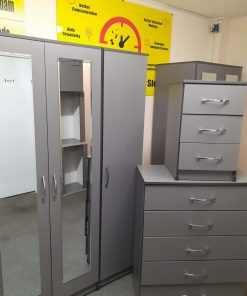 Tripple robe with 5 drawer chest and bedside