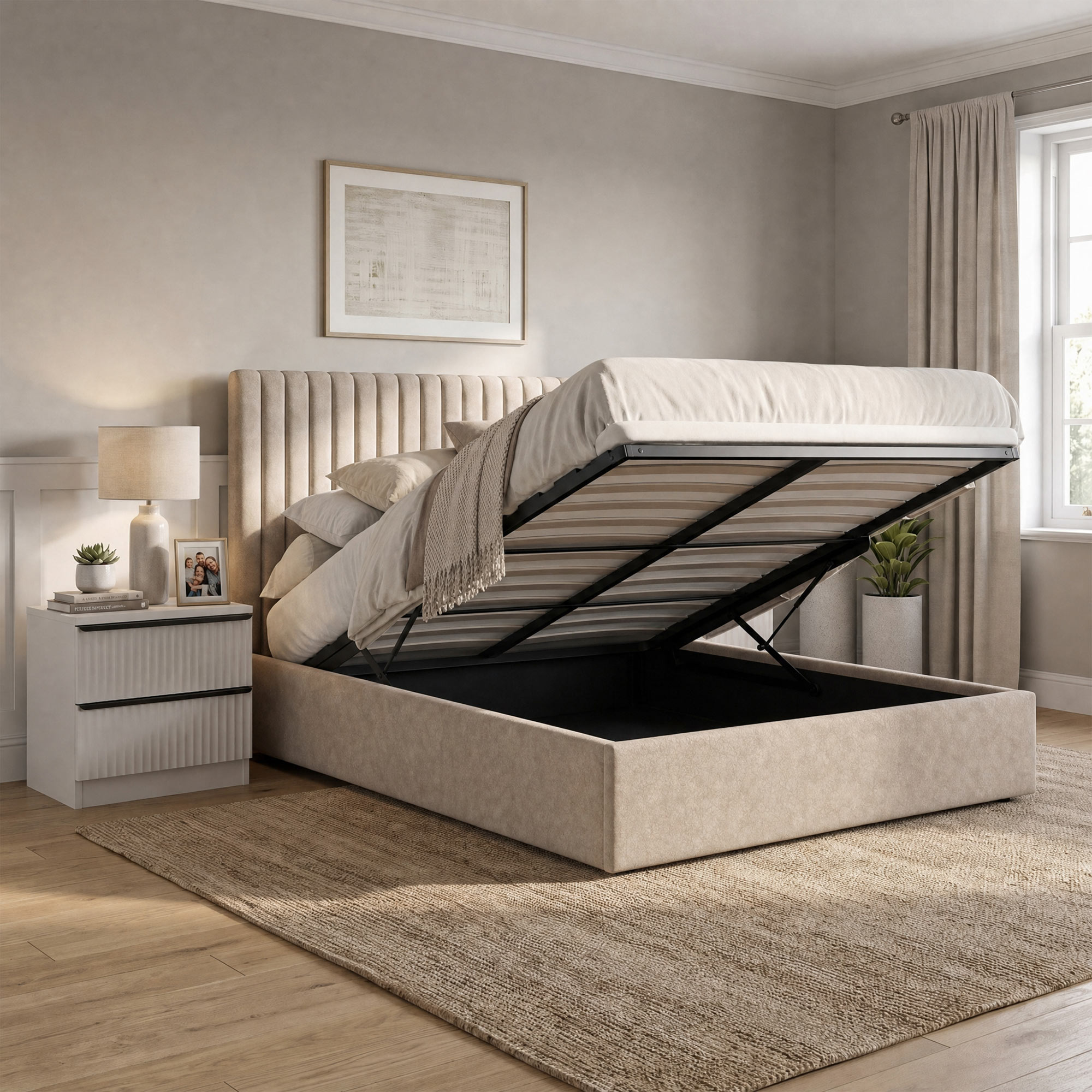 Sollom Tall Headboard ottoman bed frame - Image 2
