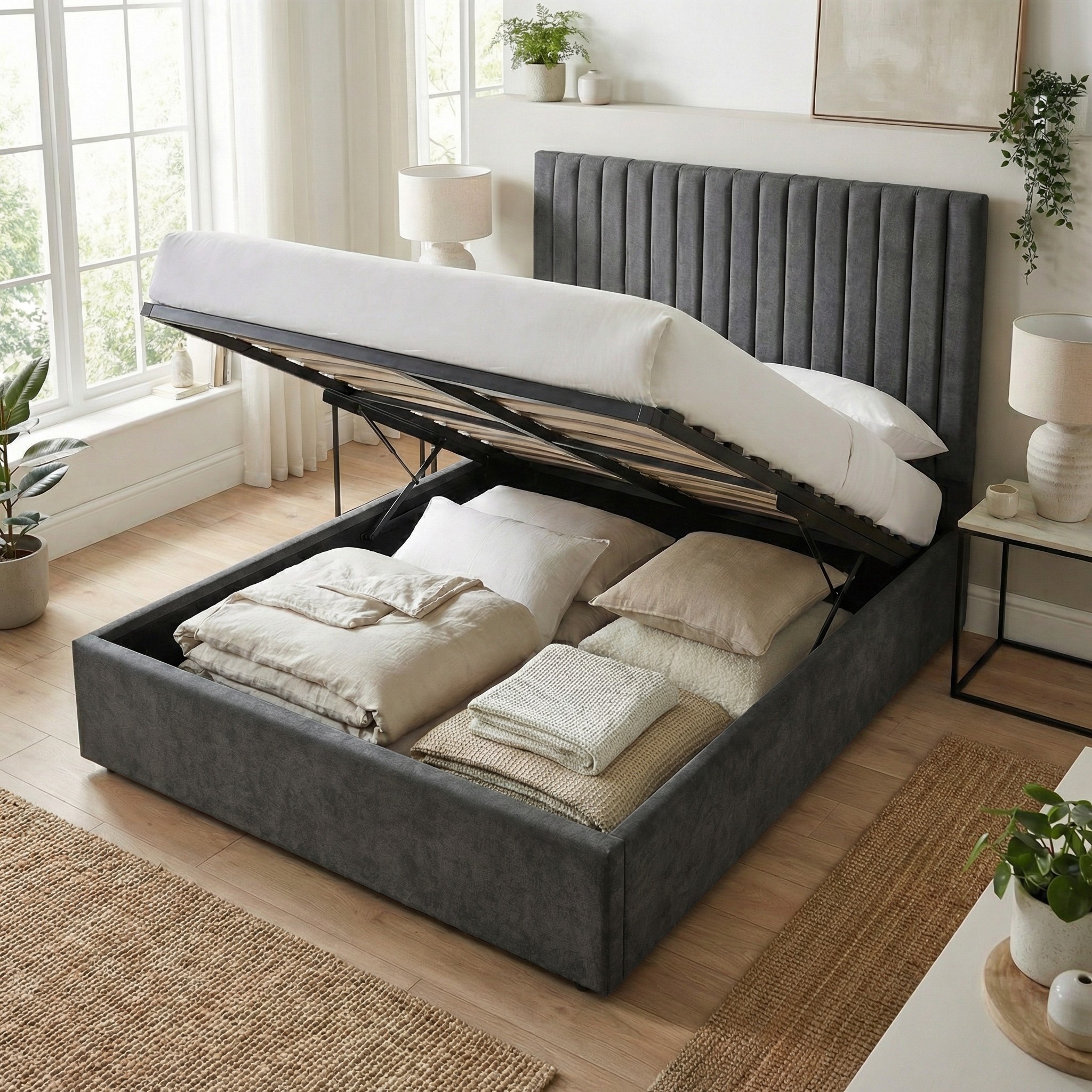 Sollom Tall Headboard ottoman bed frame - Image 5