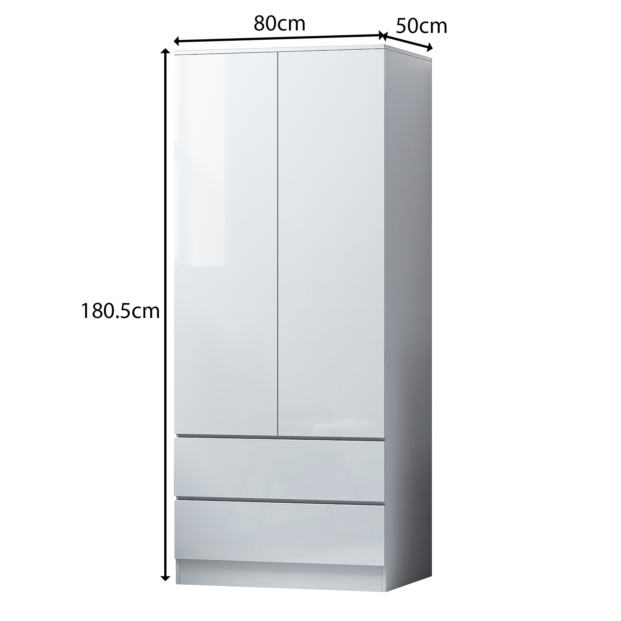 FWStyle Stora 2 Door 2 Drawer Combination Wardrobe – White Gloss Front - Image 2