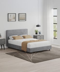 Grey Small Double Bedframe Ribbed Fabric