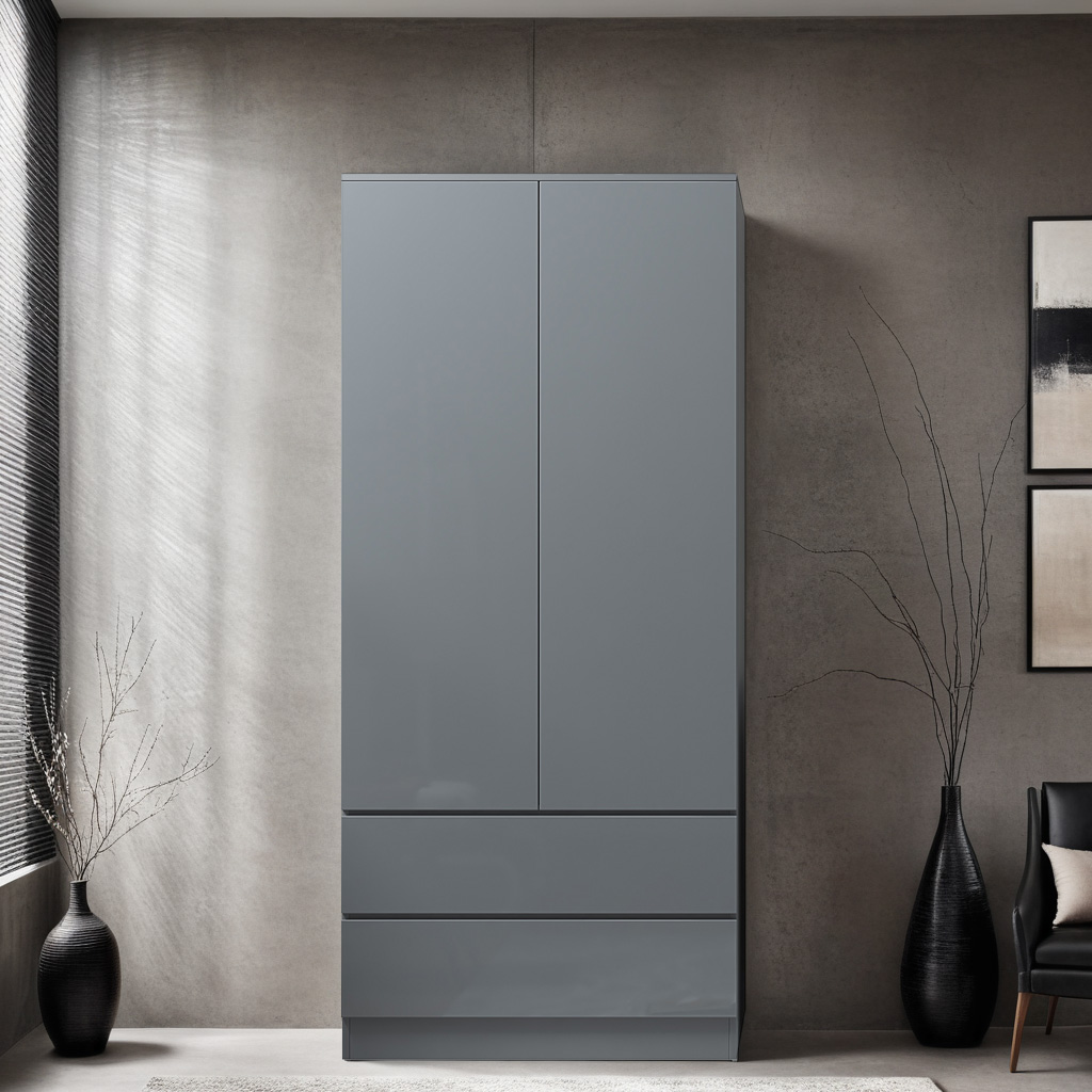 FWStyle Stora 2 Door 2 Drawer Combination Wardrobe – Grey Gloss Front