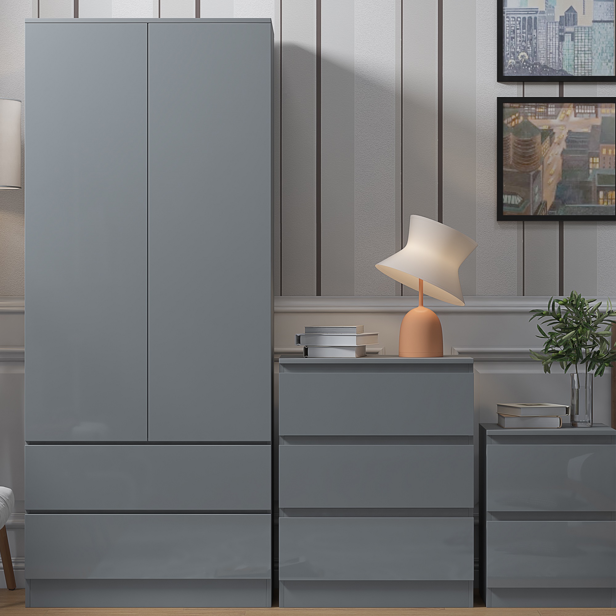 FWStyle Stora 2 Door 2 Drawer Combination Wardrobe – Grey Gloss Front - Image 5
