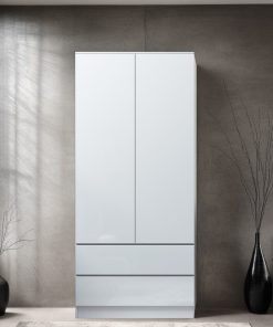 FWStyle Stora 2 Door 2 Drawer Combination Wardrobe – White Gloss Front