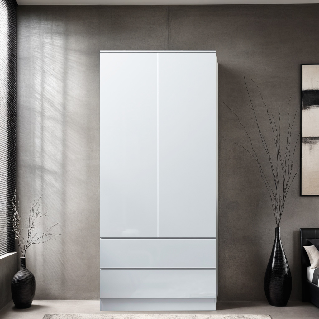 FWStyle Stora 2 Door 2 Drawer Combination Wardrobe – White Gloss Front