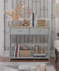 Westbury Farmhouse 2 Drawer Hallway Console Table –  Grey & Light Oak