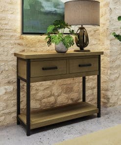 Lowry 2 Drawer Console Table Driftwood Lacquered Solid Reclaimed Pine