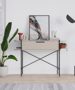 Otis 1 Drawer 2 Shelf Console Table – Matt Sandstone with Black Metal Frame